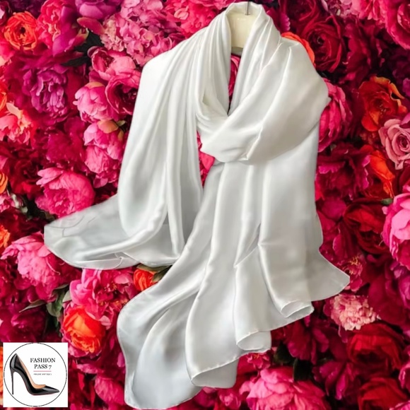 White 100% SILK SATIN Large Shawl Scarf Wrap Wedding Bridal Bridesmaid Cover up - Picture 1 of 8